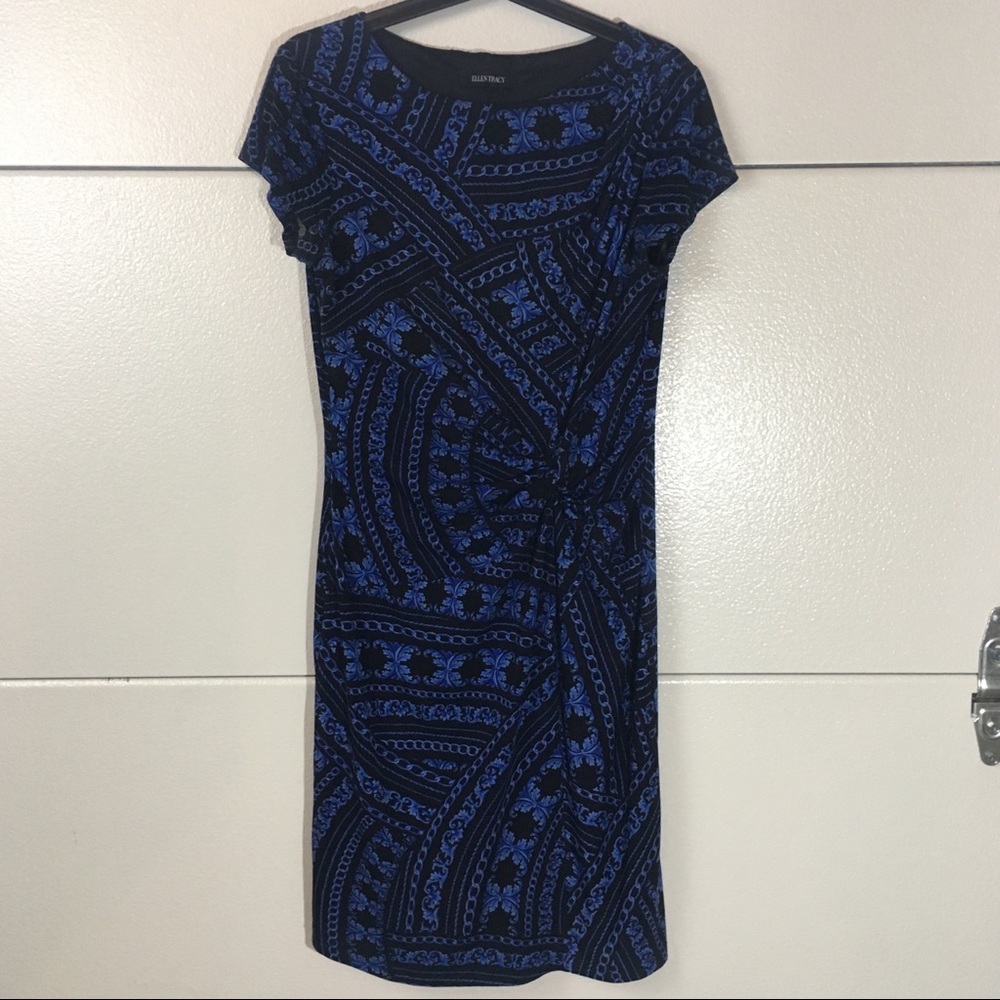 Ellen Tracy Short Sleeved Blue/Black Dress Size 8
